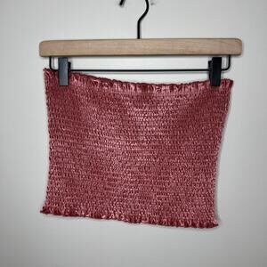 Hollister Dusty Pink Velvet Tube Top Medium‎ Smocked Bohemian Festival Hippie